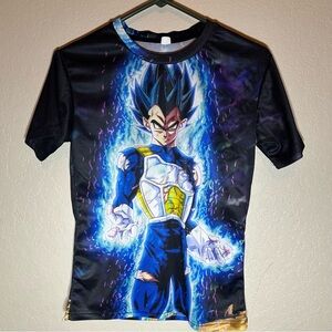 Blue and Black Anime Graphic Short Sleeve Tee
